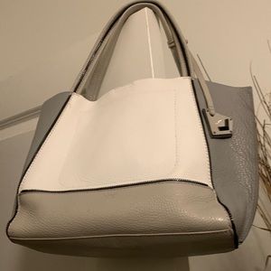 White and gray leather botkier shoulder bag with zippers on both sides